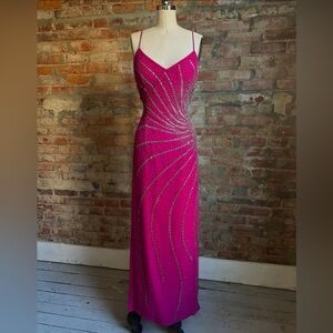 Sean Collection Fuchsia Maxi Dress with Silver Accents